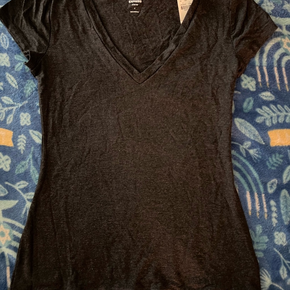 Express Fitted NWT Charcoal Grey vneck Short Sleeve Tee